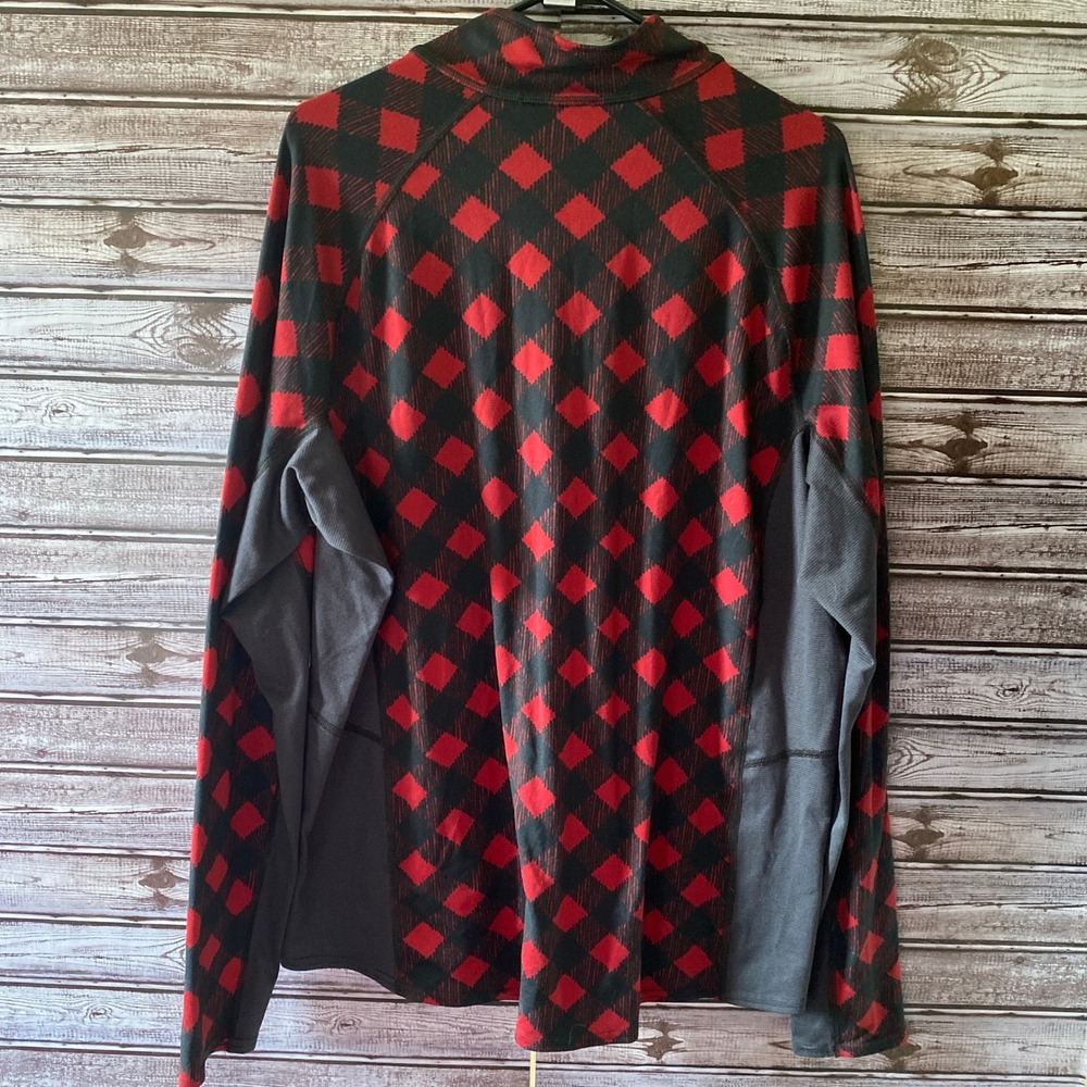 LL Bean Men's Long-Sleeved 1/4-Zip Pullover XXL Black Red‎ Plaid Logo Thumbholes